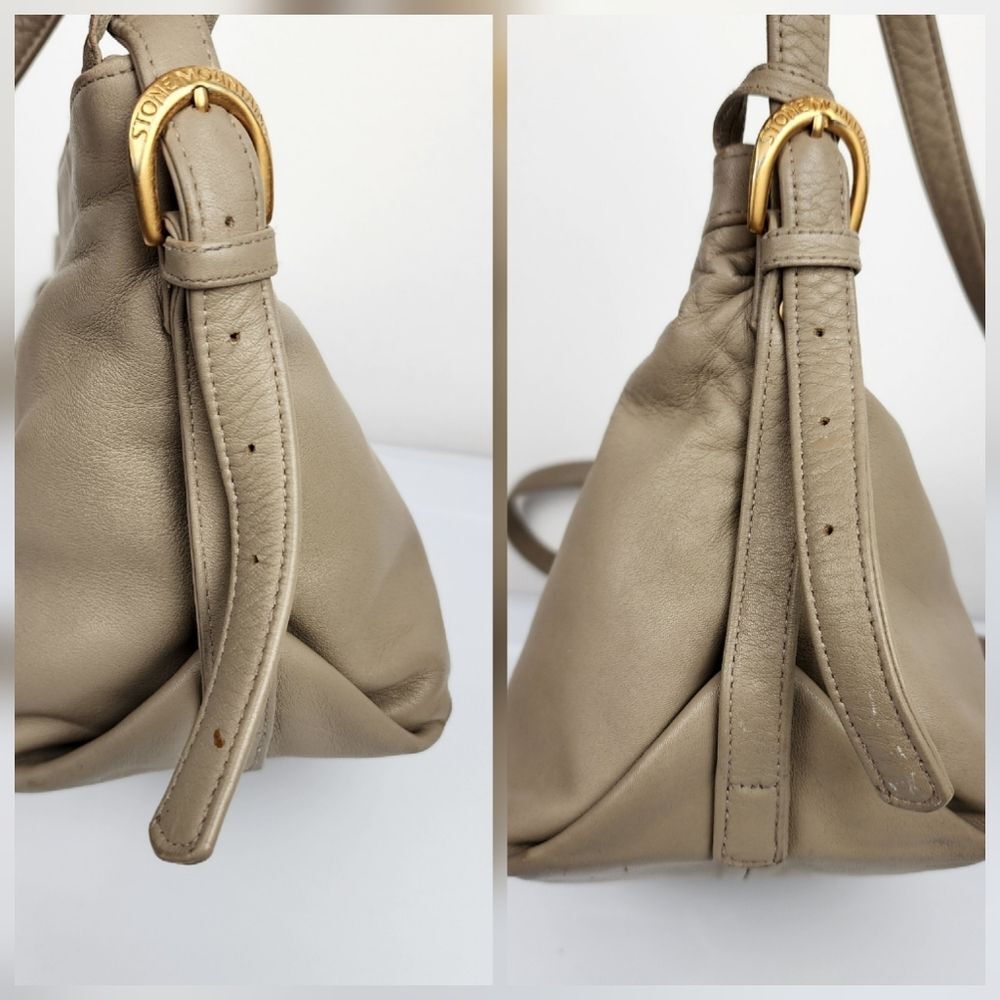 Stone Mountain Beige Tan Leather Slouch Shoulder Bag Purse Hobo Crossbody - Picture 4 of 16